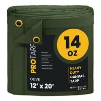 ProTarp 12' x 20' Olive Heavy-Duty 14 oz. Poly Canvas Tarp with Reinforced Edges PT-303-12X20