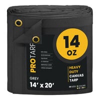 ProTarp 14' x 20' Gray Heavy-Duty 14 oz. Poly Canvas Tarp with Reinforced Edges PT-301-14X20