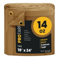 ProTarp 18' x 24' Tan Heavy-Duty 14 oz. Poly Canvas Tarp with Reinforced Edges PT-305-18X24