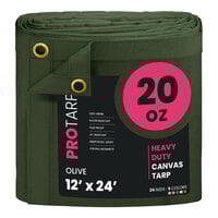 ProTarp 12' x 24' Olive Extreme Heavy-Duty 20 oz. Poly Canvas Tarp with Reinforced Edges PT-403-12X24