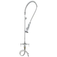 T&S B-0113-079X-VB EasyInstall Deck Mounted 33" High Pre-Rinse Faucet with Flex Inlets, 44" Flex Hose, Vacuum Breaker, and 6" Wall Bracket