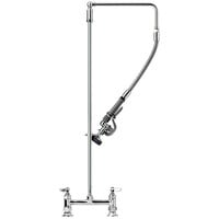 T&S B-0122 Deck Mounted 44 1/2" High Pre-Rinse Faucet with Adjustable 8" Centers, Swivel Arm, and 26" Hose