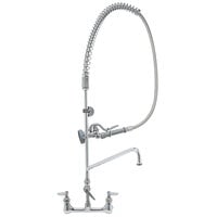 T&S B-0133-18-CRBEK EasyInstall Wall Mounted 41 1/2" High Pre-Rinse Faucet with Adjustable 8" Centers, 44" Hose, 18" Add-On Faucet, Installation Kit, and 6" Wall Bracket