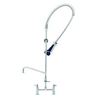 T&S B-0123-A08-B08 EasyInstall Deck Mounted 46" High Pre-Rinse Faucet with Adjustable 8" Centers, Ergonomic Spray Valve, 44" Hose, 8" Add-On Faucet, and 6" Wall Bracket