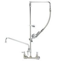 T&S B-0131-ADF12-BC Wall Mounted 33 3/4" High Pre-Rinse Faucet with Adjustable 8" Centers, Low Flow Spray Valve, Swivel Arm, 20" Hose, 12" Add-On Faucet, and 6" Wall Bracket