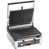 Cecilware TSG-1G Single Panini Sandwich Grill with Grooved Surfaces - 14 1/2 inch x 10 inch Cooking Surface - 120V, 1700W