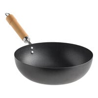 Emperor's Select 12" Carbon Steel Non-Stick Flat Bottom Mandarin Wok with Wood Handle
