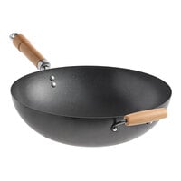 Emperor's Select 14" Carbon Steel Non-Stick Flat Bottom Mandarin Wok with Wood Handle