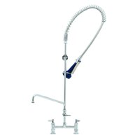 T&S B-0123-A08-B08C EasyInstall Deck Mounted 46" High Pre-Rinse Faucet with Adjustable 8" Centers, Ergonomic Low Flow Spray Valve, 44" Hose, 8" Add-On Faucet, and 6" Wall Bracket