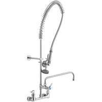 T&S B-0133-ADF12-B EasyInstall Wall Mounted 37 9/16 inch High Pre-Rinse Faucet with Adjustable 8 inch Centers, 1.15 GPM Spray Valve, 44 inch Hose, 12 inch Add-On Faucet, and 6 inch Wall Bracket