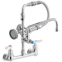 T&S B-0184 Wall Mounted Pre-Rinse Faucet with Adjustable 8 inch Centers, 20 inch Hose, 12 inch Add-On Faucet, 90 Degree Swivel Adapter, and Vacuum Breaker