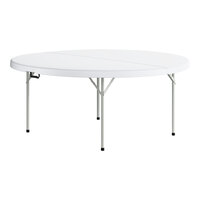 Lancaster Table & Seating 72" Round Granite White Plastic Bi-Folding Table with Gray Legs