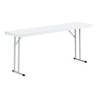 Lancaster Table & Seating 18" x 72" Granite White Heavy-Duty Blow-Molded Plastic Folding Table with Gray Legs