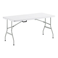Lancaster Table & Seating 30" x 60" Granite White Plastic Bi-Folding Table with Gray Legs