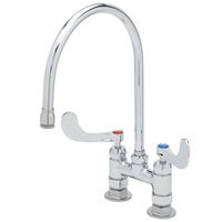 T&S B-0324-CR-129X Deck Mount Faucet with 4 inch Adjustable Centers, 10 inch Gooseneck, Cerama Cartridges, and 4 inch Wrist Action Handles