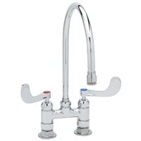 T&S B-0324-129X Deck Mount Faucet with 4 inch Adjustable Centers, 8 1/2 inch Gooseneck Spout, and 4 inch Wrist Action Handles