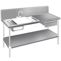 Advance Tabco DL-30-72 Stainless Steel Prep Table with Sinks, Drawer, Cutting Board, and Undershelf - 72"