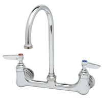 T&S B-0331-CR Wall Mounted Faucet with 8 inch Adjustable Centers, 10 13/16 inch High Swivel Gooseneck, and Cerama Cartridges