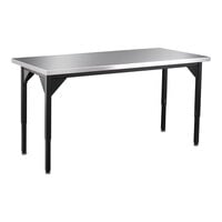 National Public Seating 30" x 72" Adjustable Height Heavy-Duty Black Steel Frame Utility Table with Stainless Steel Top