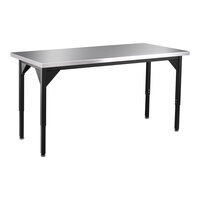 National Public Seating 30" x 60" Adjustable Height Heavy-Duty Black Steel Frame Utility Table with Stainless Steel Top
