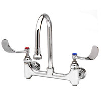 T&S B-0353-04 Wall Mounted Surgical Sink Faucet with 8 inch Adjustable Centers, 5 1/2 inch Rigid Gooseneck, Built-In Stops, and 4 inch Wrist Action Handles