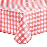 Choice 52" x 90" Red Textured Gingham Vinyl Table Cover with Flannel Back - 4/Case
