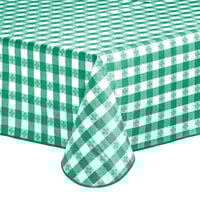 Choice 52" x 90" Green Textured Gingham Vinyl Table Cover with Flannel Back - 4/Case