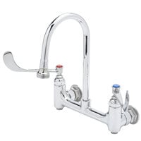 T&S B-0353 Wall Mounted Surgical Sink Faucet with 8 inch Adjustable Centers, 5 1/2 inch Rigid Gooseneck, Built-In Stops, and 6 inch Wrist Action Handles