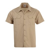 Mercer Culinary Metro Edge Unisex Khaki Customizable Short Sleeve Brewer / Work Shirt - L