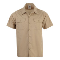 Mercer Culinary Metro Edge Unisex Khaki Customizable Short Sleeve Brewer / Work Shirt - M