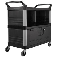 Rubbermaid FG409500BLA Xtra Black 300 lb. Equipment Cart with Lockable Doors