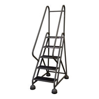 Cotterman MasterStep 16" x 8" x 45" 5-Step Gray Powder-Coated Steel Rolling Office Ladder ST-501 A2 C1 P5 - 450 lb. Capacity