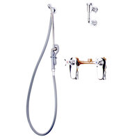T&S B-0680 Bedpan Washer with 8 inch Centers, B-0068-R PVC Hose, Extended Spray Outlet, 4 Arm Handle, Wall Hook, and Vacuum Breaker