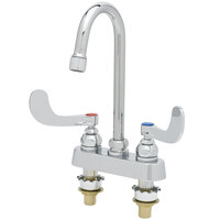 T&S B-1146-02A-WH4 Wall Mount Workboard Faucet with 4 inch Centers, 4 3/8 inch Gooseneck Spout, Escutcheon, Aerator, 4 inch Wrist Action Handles, and Tailpieces
