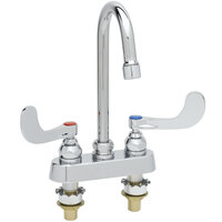 T&S B-1146-02A-WH4 Wall Mount Workboard Faucet with 4 inch Centers, 4 3/8 inch Gooseneck Spout, Escutcheon, Aerator, 4 inch Wrist Action Handles, and Tailpieces
