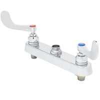 T&S B-1120-LN-WH4 Deck Mount Workboard Faucet Base with 8" Centers, Escutcheon, 4" Wrist Action Handles, and Tailpieces