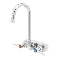 T&S B-1146-02A Wall Mount Workboard Faucet with 4 inch Centers, 4 3/8 inch Gooseneck Spout, Escutcheon, Aerator, and Tailpieces