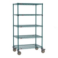 Metro Super Erecta EZ-ADD 24" x 36" Metroseal Green Epoxy 5-Shelf Mobile Shelving Unit with 63" Posts