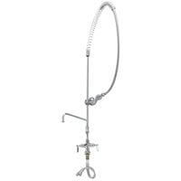 T&S B-2349-05 Single Hole Deck Mount Faucet Base with Flex Hose Inlets, B-0107 Spray Valve, 12" Add On Nozzle, and 12" Wall Bracket