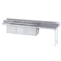 Advance Tabco DTC-3-1620-96 8' Stainless Steel Soil Straight Dishtable with 3-Compartment Sink - 16 inch x 20 inch Bowls - Right Drainboard