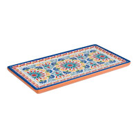 APS Arabesque 12 7/8" x 6 7/8" Multicolored Rectangular Melamine Serving Tray - Sample