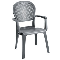 Grosfillex 46105002 / US105002 Seville Charcoal Highback Stacking Resin Armchair - Pack of 4