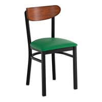 Lancaster Table & Seating Boomerang Black Finish Chair with Green Vinyl Seat and Antique Walnut Wood Back - Unassembled