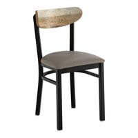 Lancaster Table & Seating Boomerang Black Finish Chair with Dark Gray Vinyl Seat and Driftwood Back - Unassembled
