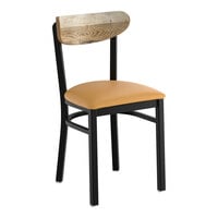 Lancaster Table & Seating Boomerang Black Finish Chair with Light Brown Vinyl Seat and Driftwood Back - Unassembled