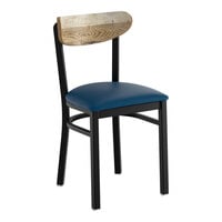 Lancaster Table & Seating Boomerang Black Finish Chair with Navy Vinyl Seat and Driftwood Back - Unassembled