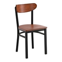 Lancaster Table & Seating Boomerang Black Finish Chair with Antique Walnut Wood Seat and Back - Unassembled