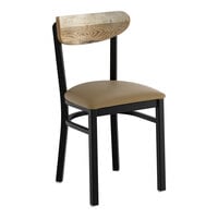 Lancaster Table & Seating Boomerang Black Finish Chair with Taupe Vinyl Seat and Driftwood Back - Unassembled