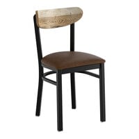 Lancaster Table & Seating Boomerang Black Finish Chair with Dark Brown Vinyl Seat and Driftwood Back - Unassembled