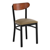 Lancaster Table & Seating Boomerang Black Finish Chair with Taupe Vinyl Seat and Antique Walnut Wood Back - Unassembled